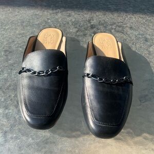 Naturalizer Black Leather Mules with Chain Detail
